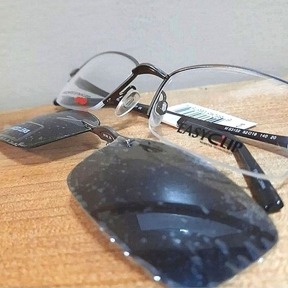 NEW POLARIZED EASYCLIP Rx'able Eyeglass Frame w/ CLIP-ON Magnetic Sunglasses - Picture 4 of 6